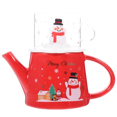 DOITOOL Weihnachts-Teekanne 1 Set Keramik-Teekanne Mit Weihnachtsmotiv Wasserkocher Mit Filter Und Tasse Für Küche Schlafzimmer Wohnzimmer Büro Roter Teekessel Weihnachtsdekoration von DOITOOL