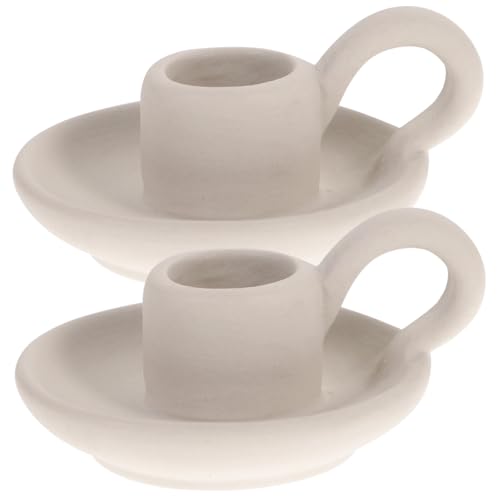 DOITOOL Weiße Keramik-Kerzenhalter mit Griff, dekoratives Kerzenhalter-Set im nordischen Stil, für Zuhause, Hochzeit, Party, Jahrestag, Einweihungsgeschenk (9,5 x 7 cm) von DOITOOL