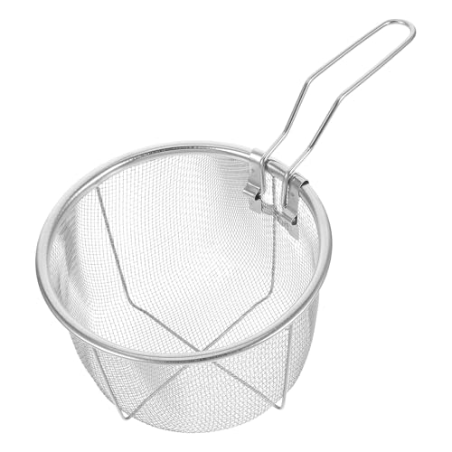 Frittierkorb mit Griff, runder Drahtbratkorb, Edelstahl, Frittierkorb mit Griff, faltbarer Fritteusenkorb zum Braten (26 x 15 x 9,5 cm) von DOITOOL
