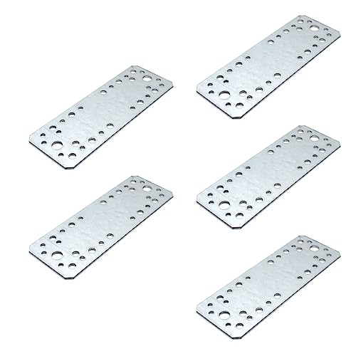 DOJA Barcelona | Flachverbinder gelocht | Verbindungsplatte 280 x 55 mm | Packung 5 | Holzverbinder | Verzinkte Flacheisen | Metallverbinder für Schränke, Tische, etc. | Lochplatte | Flachstahl von DOJA Barcelona