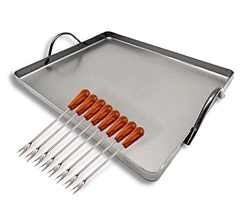 DOJA Barcelona | Herd Backblech 42x32+8 Spieße Gabeln | Grillblech Ofenblech/Fettpfanne/Backofen+Spiesse Fingerfood Gabel | Backen Zubehör Grillplatte+Schneckengabeln | Backform Backofenblech von DOJA Barcelona