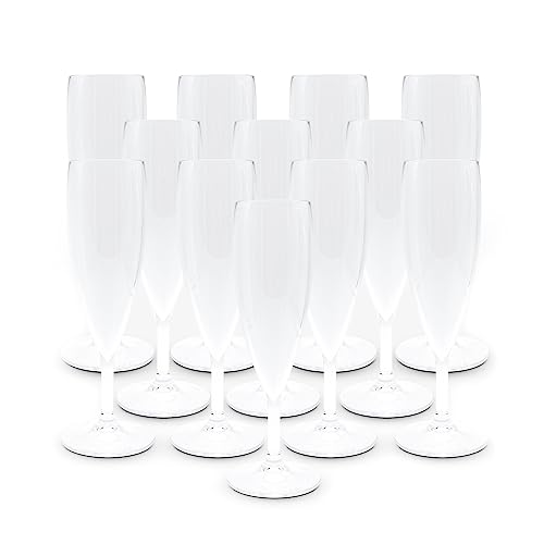 DOJA Barcelona | Plastik Champagnergläser | 60 ml | 12er Pack | Flöten Gläser | 195x68x2 mm | Transparentes Polycarbonat Plastik | Wiederverwendbare Hartplastik Gläser | für Hochzeit, Champagner von DOJA Barcelona