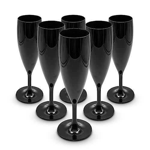 DOJA Barcelona | Plastik Champagnergläser | 60 ml | 6er Pack | Flöten Gläser | 195x68x2 mm | Schwarze Polycarbonat Plastik | Wiederverwendbare Hartplastik Gläser | für Hochzeit, Champagner von DOJA Barcelona