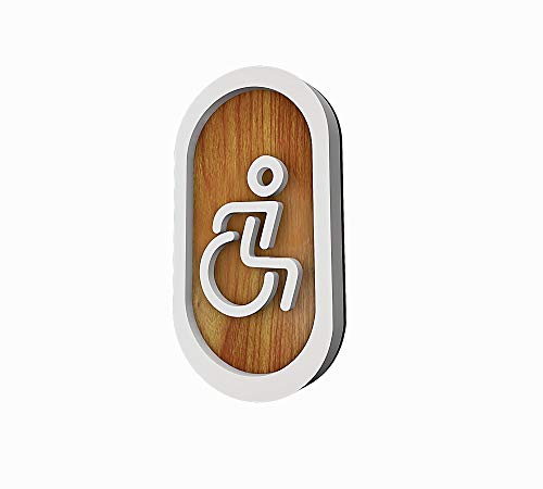 DOJA Barcelona | Toilette Gäste WC Schild Aufkleber | Behinderte Behinderten | Weiß - Holz | 180x100mm Ø | Selbstklebend WC-Tuerschild Toilettenschild von DOJA Barcelona