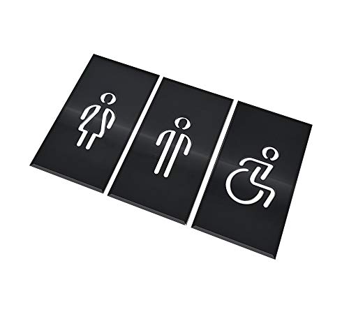DOJA Barcelona | Toilette Gäste WC Schild Aufkleber | Damen+Herren+Behinderten | Farbe Schwarz | 100mm Ø | Selbstklebend WC Tuerschild Toilettenschild Wand Badezimmer Deko Toiletten Aufkleber von DOJA Barcelona