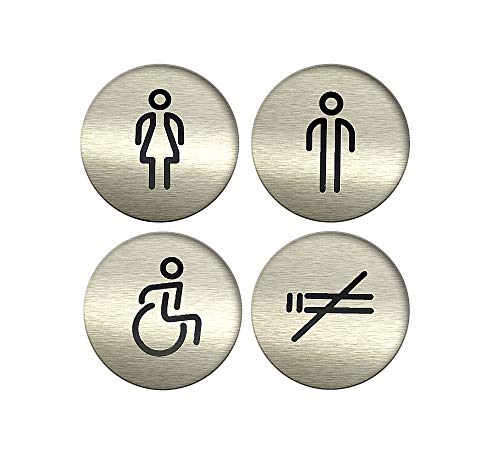 DOJA Barcelona | Toiletten Gäste WC Schild Aufkleber | Damen+Herren+Behinderten+Rauchen Verboten | Farbe Grau | 100mm Ø | Toilettenschilder | Piktogramm | Selbstklebend WC-Tuerschild Toilettenschild DOJA Barcelona | Toiletten Gäste WC Schild Aufkleber | Damen+Herren+Behinderten+Rauchen Verboten | Farbe Grau | 100mm Ø | Toilettenschilder | Piktogramm | Selbstklebend WC-Tuerschild Toilettenschild von DOJA Barcelona