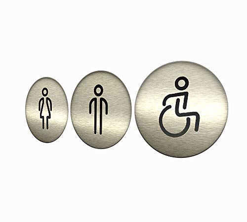 DOJA Barcelona | Toiletten Gäste WC Schild Aufkleber | Damen+Herren+Behinderten | Farbe Grau |100mm Ø | Toilettenschilder | Piktogramm | Selbstklebend WC Tuerschild Toilettenschild von DOJA Barcelona