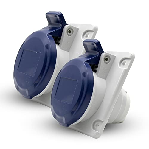 DOJA Industrial | INDUSTRIE WANDSTECKDOSE 220V - IP44 | 16A - 2P+E (3 Polig) | Pack 2 | Einphasiger Wandsockel | 3-Pin-Industriestecker | Caravanstecker, Campingstecker von DOJA Barcelona