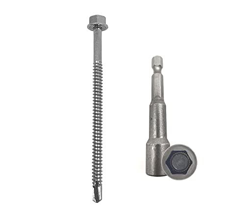 DOJA Industrial | Sechskant Bohrschrauben 6,3x100 + Magnet-Bohrbuchse Innensechskant M10 | PACK 50 Selbstschneidende Schrauben+1 Sechskant Bit Steckschlusselsatz | Blechschrauben ohne Dichtscheibe von DOJA Barcelona