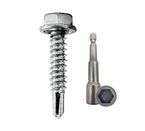 DOJA Industrial | Sechskant Bohrschrauben 6,3x25 + Magnet-Bohrbuchse Innensechskant M10 | PACK 100 Selbstschneidende Schrauben+1 Sechskant Bit Steckschlusselsatz | Blechschrauben ohne Dichtscheibe von DOJA Barcelona