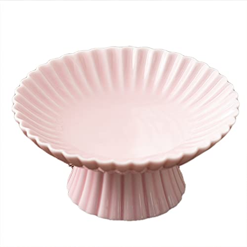 DOJO Retro Keramik TortenstäNder Obstschale Teller Tee Inventar Tortenplatte Teezeremonie ZubehöR Rouge Rosa von DOJO