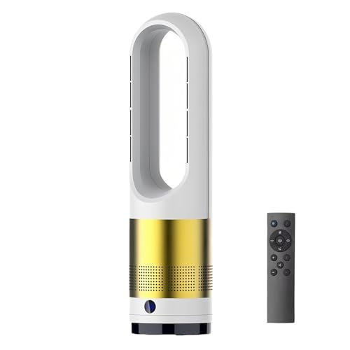 60 cm flügellose Heizung und Ventilator, Standventilator mit Fernbedienung, 8 Geschwindigkeitsstufen, 80°-Oszillation, LED-Display, superleise, für das Homeoffice(Gold) von DOJOEUU