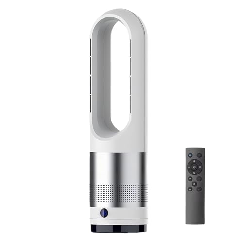60 cm flügellose Heizung und Ventilator, Standventilator mit Fernbedienung, 8 Geschwindigkeitsstufen, 80°-Oszillation, LED-Display, superleise, für das Homeoffice(Silver) von DOJOEUU