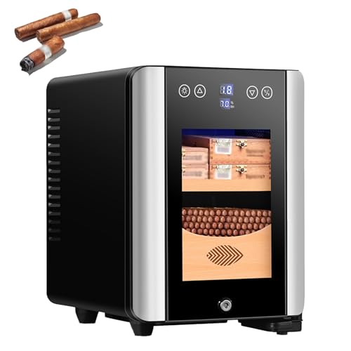 8L Zigarren-Humidor-Schrank, elektrischer Zigarren-Humidor-Kühler mit Regal und Schublade aus Zedernholz, Temperaturregelung, Tür aus gehärtetem Glass, kleiner Zigarren-Humidor für 100 Zigarren von DOJOEUU