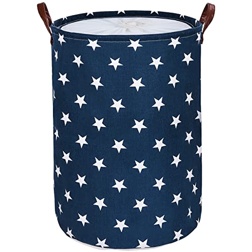 DOKEHOM 20-Inches Verdickte Faltbare Runde Lagerung Wäschekörbe, Baumwolle (Blau Star, L) EINWEG von DOKEHOM