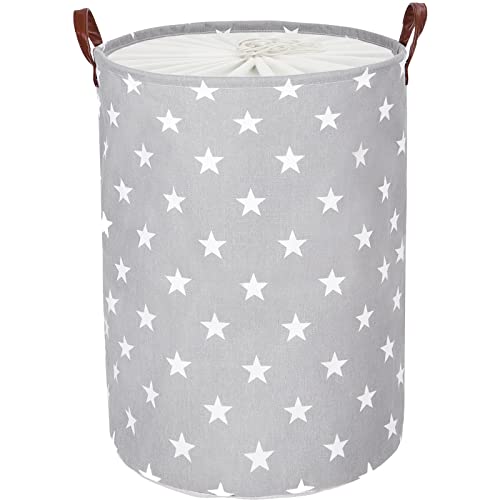 DOKEHOM 24-Inches Verdickte Faltbare Runde Lagerung Wäschekörbe, Baumwolle (Grau Star, XL) EINWEG von DOKEHOM