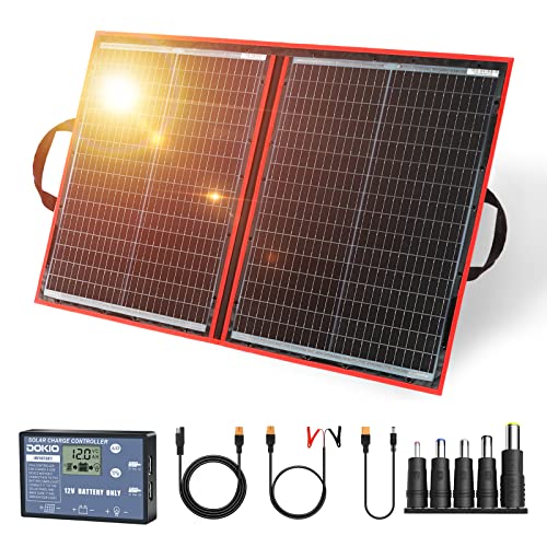 DOKIO 100W 18V Faltbar Solarmodule Monokristalline mit Solarregler(Lcd-Anzeige + 2 Usb-Ausgang) FüR 12v Batterie, AGM, Gelbatterie, SäUrebatterie, Generatoren von DOKIO