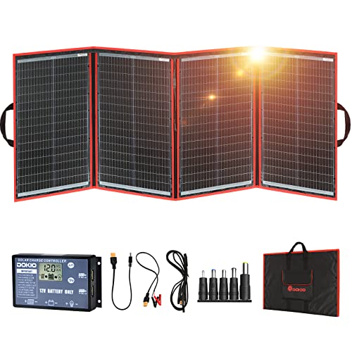 DOKIO Solarpanel Faltbar 200W 18V Kit Monokristalline mit Solar Ladegerät (LCD Anzeige + 2 USB Ausgang) und Kabel Für 12V Kfz Batterie, AGM, GEL, Säurebatterie, Generatoren plug and play von DOKIO