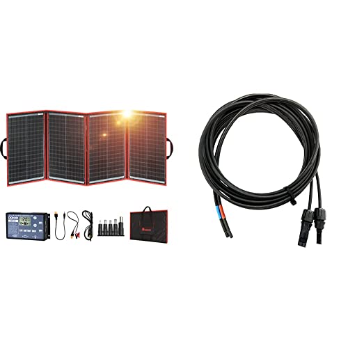 DOKIO 200W 18V Faltbar Solar Panel Kit Monokristallines Mit Solarladeregler Und PV-Kabel & Offgridtec 5m Profi-Verbindungskabel Solarladeregler zu Solarmodul - MC4 zu Aderendhülsen von DOKIO