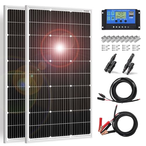 DOKIO Solarpanel 100W 2PC (200W) 18V Monokristallin(Hohe Leistung) Für 12V Kfz Batterie, AGM, Gelbatterie ideal für Wohnmobil, Camping, Gartenhaus von DOKIO