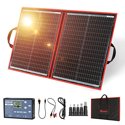 DOKIO Solarpanel Faltbar 100W Monokristalline Solarmodule Tragbar mit Solarladeregler (LCD Anzeige + 2 USB Ausgang), PV Kabel (3 Meter), 5 DC Adapter von DOKIO