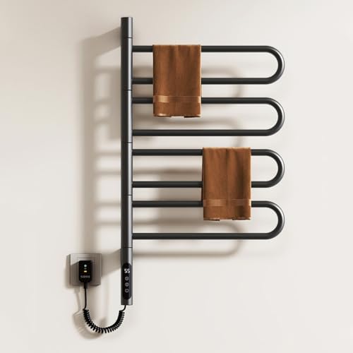 DOKKOME 180°Drehung Handtuchheizkörper Elektrisch Bad Handtuchtrockner Elektrisch Handtuchwärmer Elektrisch Badheizkörper Heizkörper 130w Mit Timer Und Thermostat 30-70℃ (Schwraz Rundrohr) von DOKKOME