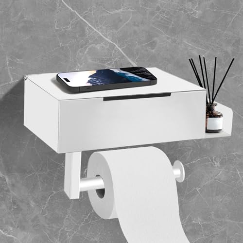 DOKKOME Toilettenpapierhalter Ohne Bohren Klopapierhalter mit Feuchttücherbox Edelstahl Klorollenhalter Rollenhalter für Badezimmer Toilet Paper Holder toilettenhalter Weiß von DOKKOME