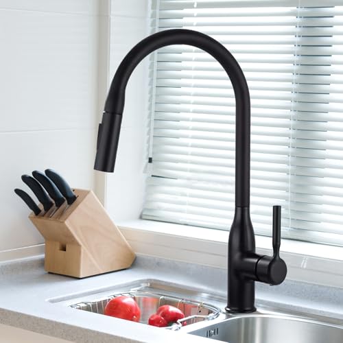 DOKKOME Wasserhahn Küche Schawrz Armatur Ausziehbar Küchenarmatur 2 Modi mit Herausziehbar Brause Abziehbar Mischbatterie Spültischarmatur Faucet Schwarz von DOKKOME
