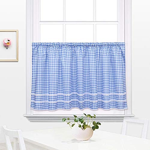 DOKOT Country Style Checkered Küche Vorhang, Cafe Vorhang, Esszimmer Vorhang, Sonnenschein Valances (60x150cm, blau) von DOKOT