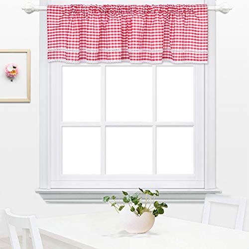 DOKOT Kariert Gingham Baumwolle Querbehang Küche Vorhang Gardinen Schals Fensterschal Vorhänge 30x150cm Rot von DOKOT