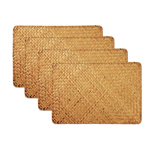 Tischsets rutschfeste Seegras Rattan Tischsets Esstisch Hitzebeständige Woven Weihnachten Tischsets Isolierung (4 Stück) von DOKOT