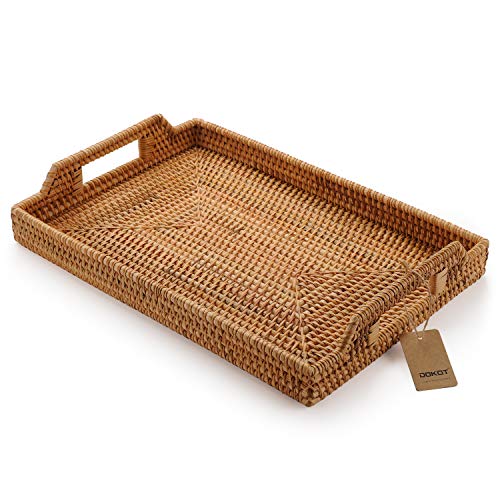 Serviertablett Rechteckiges Tablett rutschfest Mit Griff, Rattan (Natürlich, 43x29x4.5cm) von DOKOT