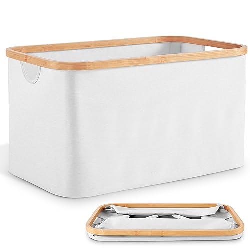 DOKRVLOQ Faltbarer Wäschekorb 50L Hellgrau Stoff Bambus Faltbar Wäschewanne Klappbar Korb Aufbewahrung Flach Wäschesammler Collapsible Foldable Laundry Basket von DOKRVLOQ