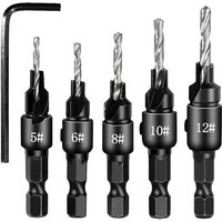 5-teiliges Senker-Senker-Set mit Schnellverschluss, 1/4 Zoll Sechskantschaft, verstellbare Bohrer mit Sechskantschlüssel für schnellen Wechsel, Holz, 5-teiliges Senker-Senker-Set mit Schnellverschluss, 1/4 Zoll Sechskantschaft, verstellbare Bohrer mit Sechskantschlüssel für schnellen Wechsel, Holz, von DOLASO