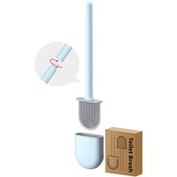 Flache WC-Bürste aus Silikon, 2er-Pack, WC-Bürste und Halter, wandmontierte WC-Bürste, blaue + weiße WC-Bürste aus Silikon von DOLASO