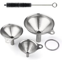 Größen kleiner Trichter aus Edelstahl, Mini-Küchentrichter mit Griff, Metalltrichter-Set Trichter mit Bürste zum Umfüllen von flüssigem Pulveröl von DOLASO