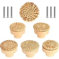 Set mit 6 Rattan-Möbelknöpfen, Schubladenknöpfen, Türknöpfe im Bohemian-Stil, runder Schubladengriff aus Holz für Kommoden, Kleiderschränke, von DOLASO