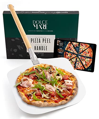 DOLCE MARE Pizzaschieber - Aluminium Pizzaschaufel mit robustem Bambusholzgriff für angenehme Handhabung - Pizza Paddle entwickelt für empfindlichen Pizzaboden - Pizzaheber von DOLCE MARE