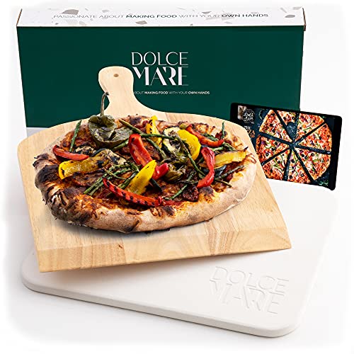 DOLCE MARE Pizzastein beige Inkl. Holz-Pizzaschieber - Pizza Stein aus hochwertigem Cordierit für Backofen & Grill - Backstein für knusprige Pizza wie beim Italiener - auch als Brotbackstein DOLCE MARE Pizzastein beige Inkl. Holz-Pizzaschieber - Pizza Stein aus hochwertigem Cordierit für Backofen & Grill - Backstein für knusprige Pizza wie beim Italiener - auch als Brotbackstein von DOLCE MARE