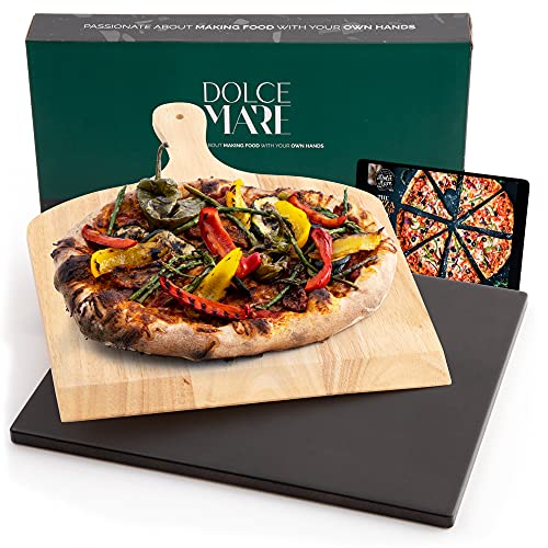 DOLCE MARE Pizzastein schwarz Inkl. Holz-Pizzaschieber - Pizza Stein aus hochwertigem Cordierit für Backofen & Grill - Backstein für knusprige Pizza wie beim Italiener - auch als Brotbackstein DOLCE MARE Pizzastein schwarz Inkl. Holz-Pizzaschieber - Pizza Stein aus hochwertigem Cordierit für Backofen & Grill - Backstein für knusprige Pizza wie beim Italiener - auch als Brotbackstein von DOLCE MARE