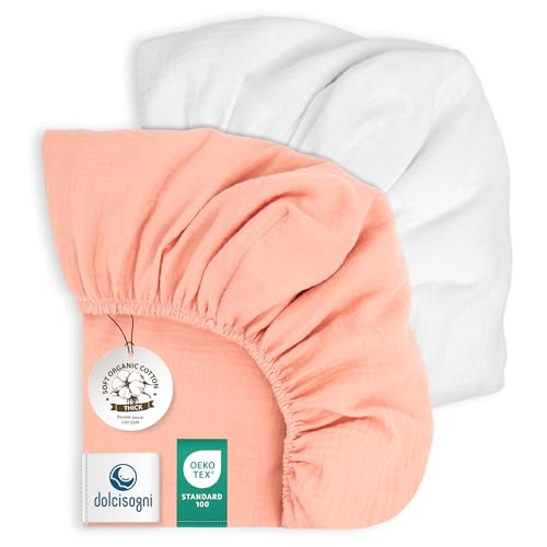 DOLCI SOGNI Spannbettlaken 70x140 Baby – Bettlaken Kinderbett 70x140 – Spannbettlaken Kinderwagen – Bettlaken Babybett – Spannbetttuch Beistellbett – Musselin Set Oeko-TEX - 1 x Rosa + 1 x Weiss DOLCI SOGNI Spannbettlaken 70x140 Baby – Bettlaken Kinderbett 70x140 – Spannbettlaken Kinderwagen – Bettlaken Babybett – Spannbetttuch Beistellbett – Musselin Set Oeko-TEX - 1 x Rosa + 1 x Weiss von DOLCI SOGNI