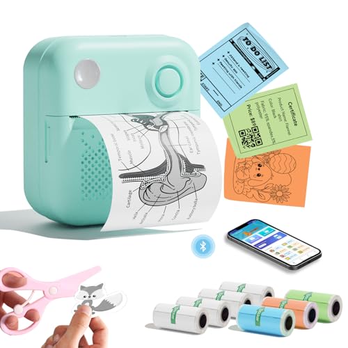 DOLEWA LX-D3 Mini Drucker, Bluetooth Pocket Printer, Tragbarer Thermodrucker mit 8 Rollen Aufklebern, Kompatibel mit iOS und Android, für Lernen, Bilder, Quittungen, to-Do-Listen (Cyan) von DOLEWA