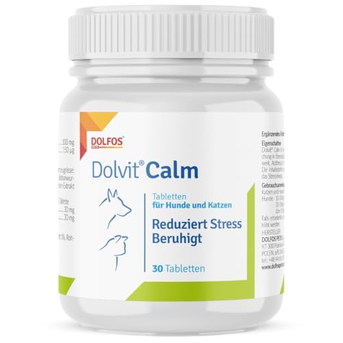 Dolvit Calm Beruhigungsmittel für Hunde und Katzen 30 Tabletten, Entspannungs- & Anti-Stress-mittel für Hunde mit Baldrian, L - Tryptophan und Zitronenmelisse, Schmackhaft und Leicht Enzunehmen Dolvit Calm Beruhigungsmittel für Hunde und Katzen 30 Tabletten, Entspannungs- & Anti-Stress-mittel für Hunde mit Baldrian, L - Tryptophan und Zitronenmelisse, Schmackhaft und Leicht Enzunehmen von DOLFOS PETS