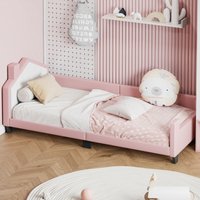 Dolinhome - Gepolstertes Kinderbett, pu, ​​mit Kopfteil, Fußteil, Rückenlehne, rosa, 90x200cm von DOLINHOME