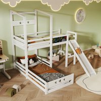 Kinder-Etagenbett mit Rutsche, Leiter und Absturzsicherung, weiß, 90x200cm von DOLINHOME