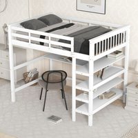 Kinderhochbett 140 x 200 mit Stauraum und Schreibtisch unter dem Bett, weiß von DOLINHOME