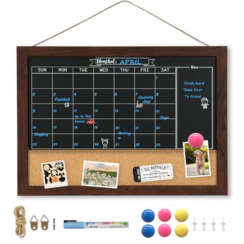 DOLLAR BOSS Magnetisch Kreidetafel Kalender für die Wand 30 x 40 cm Kalendertafel Kreidetafel, kombitafel Kreidetafel und Pinnwand Kork, Kreidetafel zum Aufhängen, Tafel Magnettafel für Magnet von DOLLAR BOSS