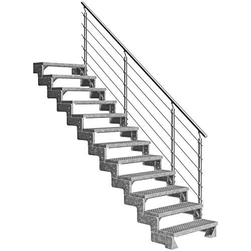 DOLLE Außentreppe Gardentop 12 Stufen Geschosshöhe 216-264 cm inkl. Gitterroststufen 80 cm und edlem Aluminiumgeländer von DOLLE