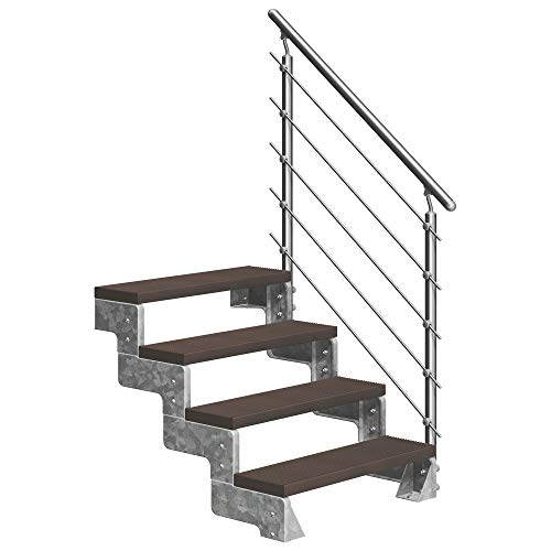 DOLLE Außentreppe Gardentop 4 Stufen Geschosshöhe 72-88 cm inkl. Trimax® Stufen in Dunkelbraun 80 cm und edlem Aluminiumgeländer von DOLLE