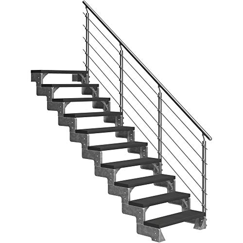 DOLLE Außentreppe Gardentop 10 Stufen Geschosshöhe 180-220 cm inkl. Trimax® Stufen in Anthrazit 80 cm und edlem Aluminiumgeländer von DOLLE